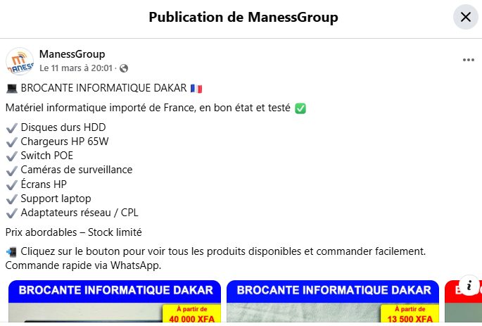 Publication du catalogue produit sur Facebook